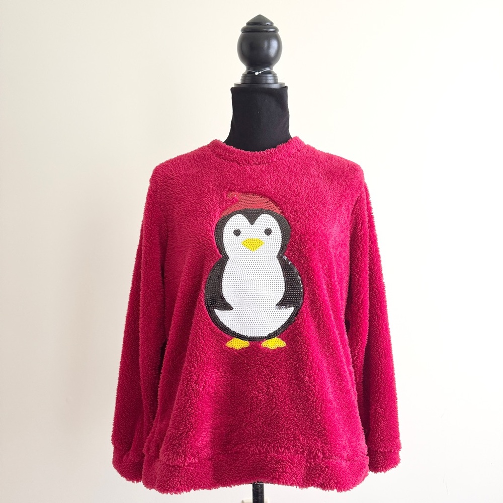 Bonnie Evans Sherpa Fleece Penguin ugly Sweater – Size M (NWT), holiday party,